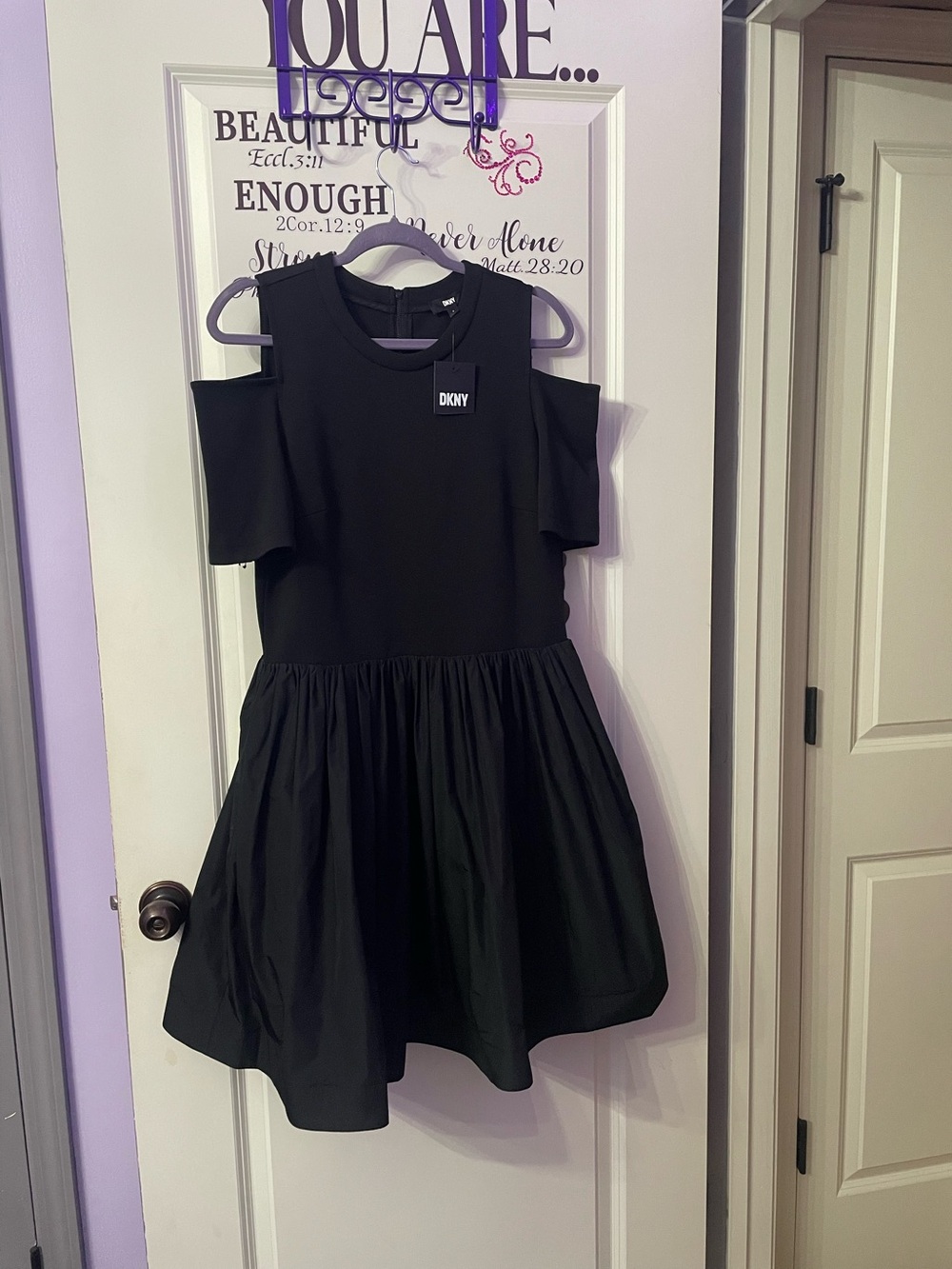 DKNY womens Black Cold-Shoulder Dress